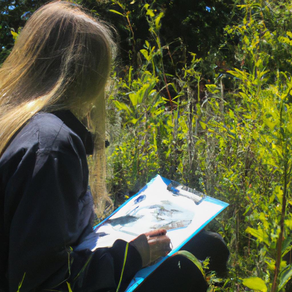 Person studying wildlife and plants