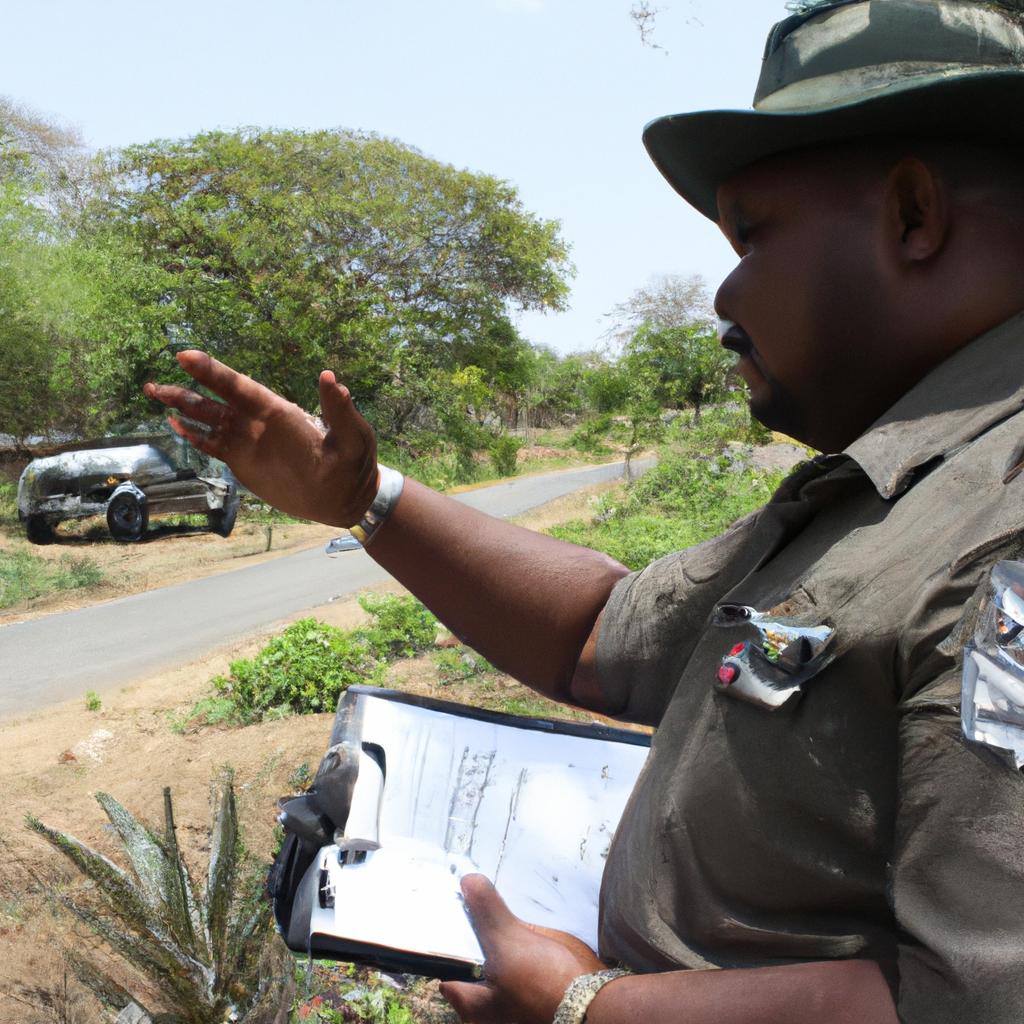 Law enforcement officer addressing wildlife